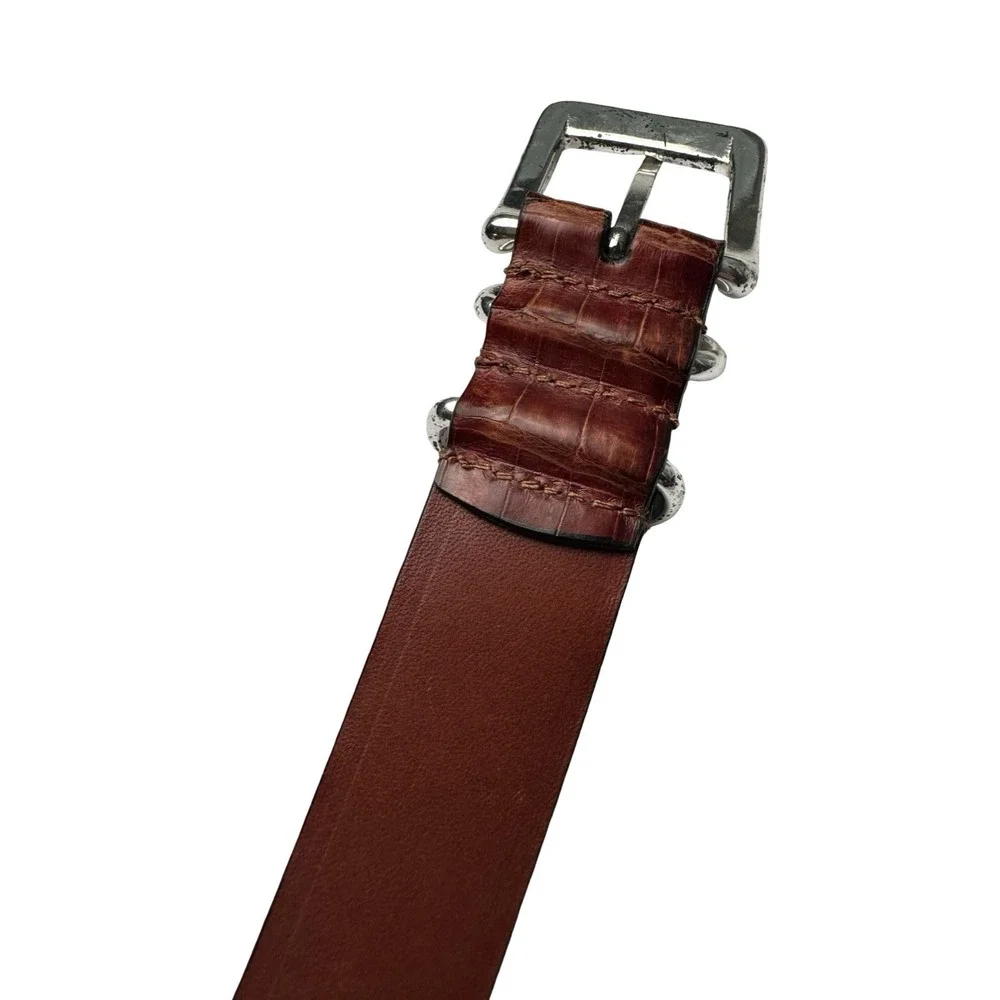 Bespoke Brown Genuine Crocodile Mens 1.25 Inch Belt Size 34 Made in USA